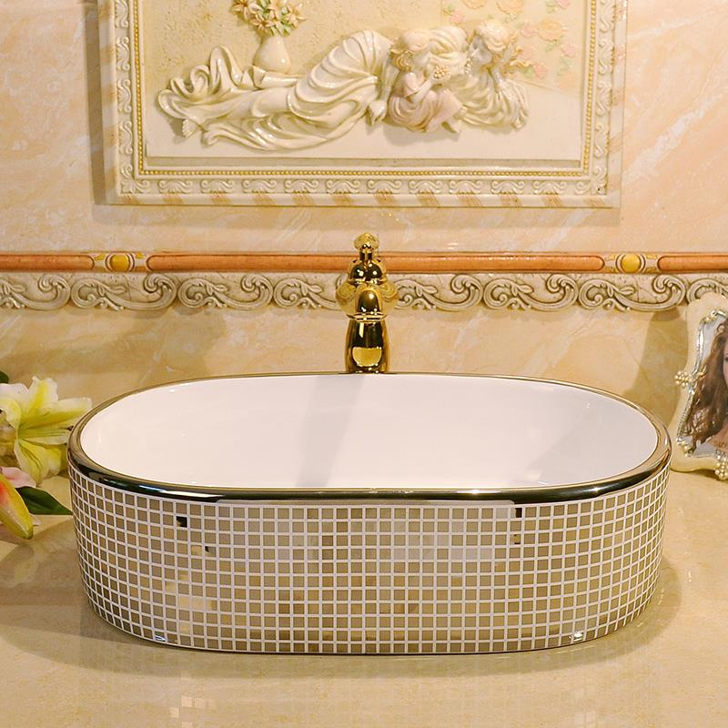 Us 299 0 Silver Mosaic Design Oval Basin Washbasin Jingdezhen Art Ceramic Wash Basin Vessel Sinks Countertop Bathroom Sinks In Bathroom Sinks From