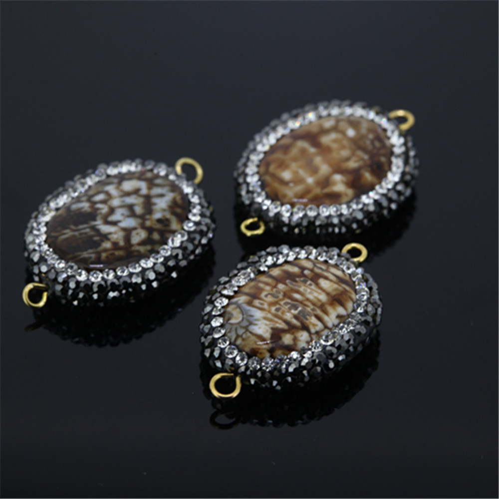 5pcs New natural gem stone pendant paved rhinestones charm grain shell pendant connector for fine jewelry making