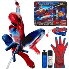 Figure Toys Amazing Spiderman Brinquedos Spinning Spray Web Shooter with Hero Gloves 2 IN 1 web fluid water shooter kid juguetes