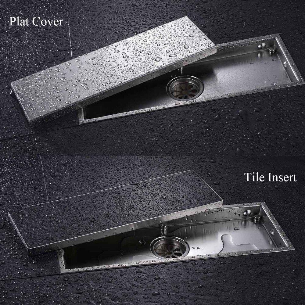 Free shipping 304 solid stainless steel 300 x 110mm square anti-odor floor drain bathroom invisible shower floor drain