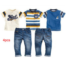 Retail new summer style boys clothes 3 T-shirt + jeans 4pcs baby boy clothing set next vetement garcon 2-7T free shipping