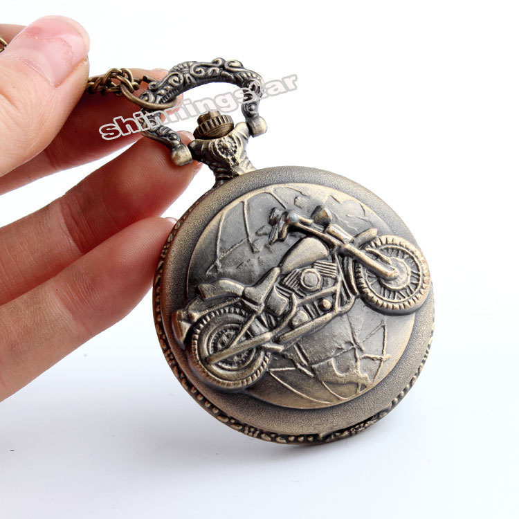 Free shipping Bronze Motorcycle Motorbike MOTO Pocket Watch Necklace Pendant Mens Gift P79