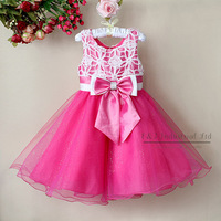 New Arrival Kids Girl Fashion Party Dress Pink with Bow Beautiful Princess Dresses Children Clothes