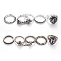  5pcs set Hot Fashion Rock Statement Ring Vintage Silver Charms Link Chain Black Austrian Zircon