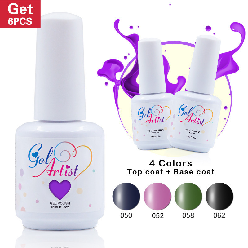 China gel nail polish free Shipping uv/led soak off nail gel polish (4 color gel +1 base coat+1 top coat)
