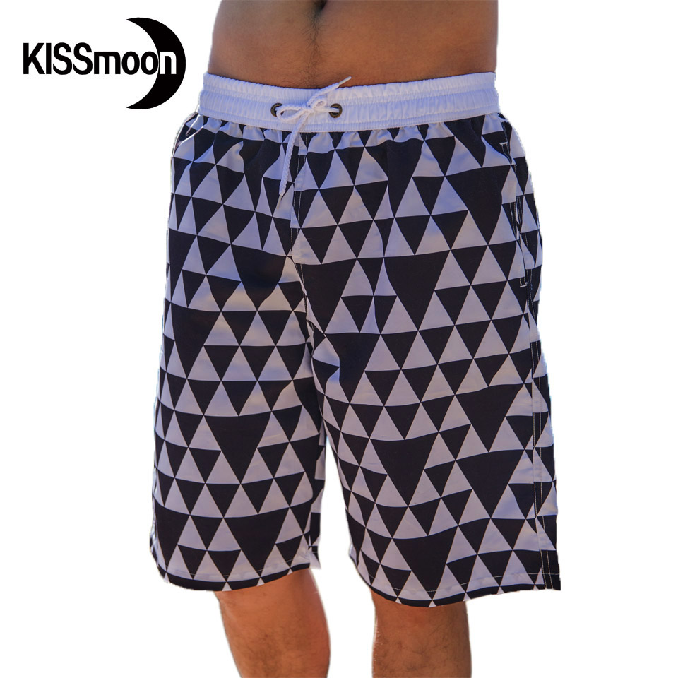 KISSmoon Quick drying Triangle font b chequered b font with black and white Swimwear men Shorts