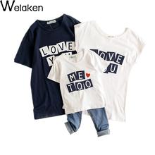 New Fashion 2016 Family Matching Outfits Letter Print Short Sleeve Casual Dad Mum Son Daughter t shirt Famlily Look