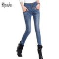 2016 new style skinny jeans our high waist jeans female blue of your pencil pants Lady