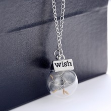 1PC Wish bottle Necklace Real Dandelion Seeds Water Drop Bottle Botanical Pendant Necklace For Women Free Shipping