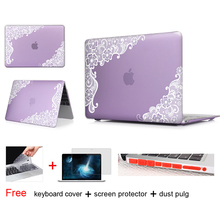 White Lace Floral Insert Purple Matte Hard Notebook Case Bags For Apple Macbook Air 11 Case For Macbook Case For Mac Air Case
