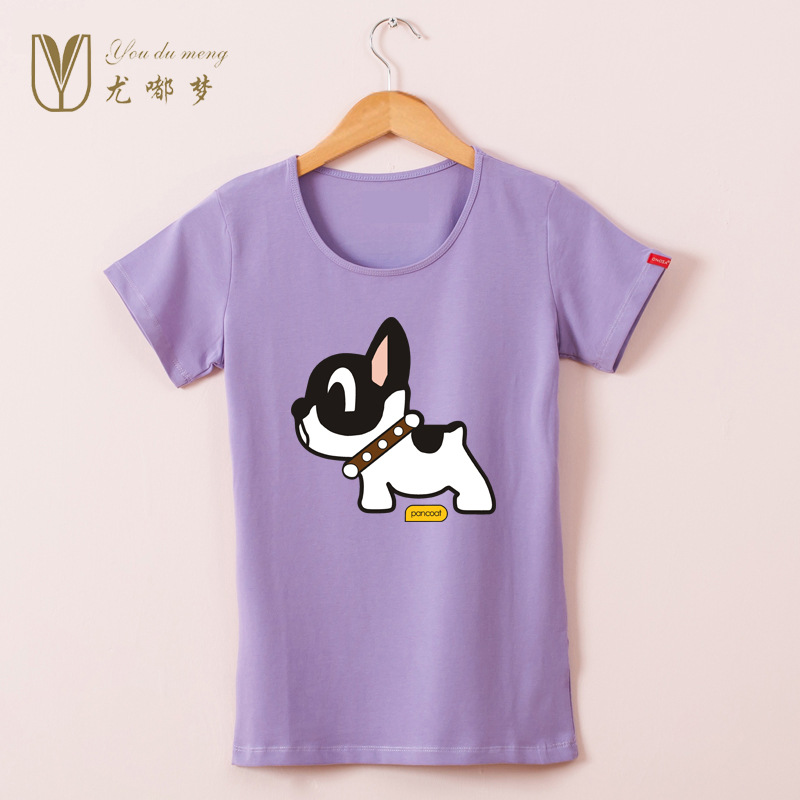 New Fashion Women T Shirt Vogue Lovely Dog printed Tee Tops For Woman Clothing O Neck