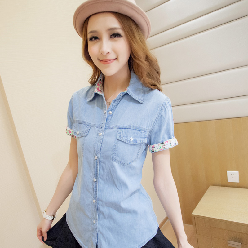 Popular Short Sleeve Denim Shirts for Women-Buy Cheap Short Sleeve ...