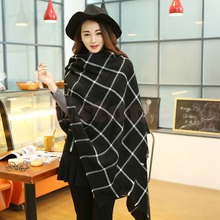 1X Hot Women Lady Blanket Black White Plaid Cozy Checked Tartan Scarf Wrap Shawl