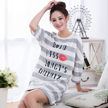 Hot Sale Women 100% Cotton Nightgown Sleepshirt Summer Letter printing Home Dress pijama feminino summer cotton sleeping dress