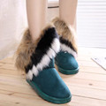 2017 spring fashion natural fox fur leather lady high snow boots for women winter boot flats