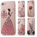 Phone Case For iphone7 7 Plus Transparent TPU Luxury Rhinestone Diamond Bling Flower Case Rose Floral