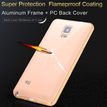 1pcs/lot Retail Gold Fashion Metal Aluminum + Plastic Back Case For Samsung Galaxy Note 4 N9100 Phone Accessories Cover Note 4