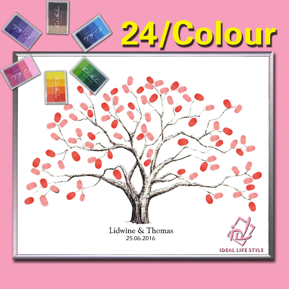 New Personalized Wedding Guest Fingerprint Tree +24 Colors Ink Pads White Canvas Signature DIY Painting for Baby Shower Party