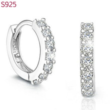 Women Real Pure Genuine Solid 925 Sterling Silver Hoop Earrings Korean Fashion Cubic Zircon Diamond Fine Jewerly Schmuck