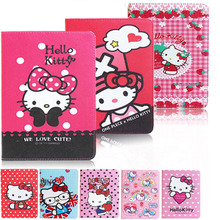 Hello Kitty cartoon book case cover for Ipad air 2 High quality pu leather flip smart holder full protect cover for Apple Ipad 6