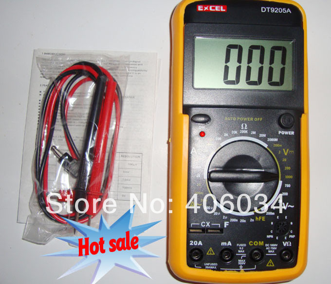 Digital Multimeter LCD AC/DC Ammeter Resistance Capacitance EXCEL DT9205A