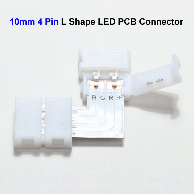 ( 100 pcs/lot ) 10mm 4 Pin L Shape 5050 LED Strip PCB Connector Adapter For SMD 5050 3528 RGB LED Strip No Soldering
