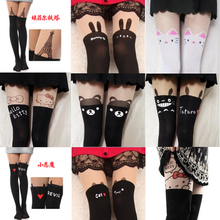 2015 New Fashion Black Eiffel Tower Cat Tail Patchwork Totoro Velvet Tattoo Women Tights Pantyhose Sexy