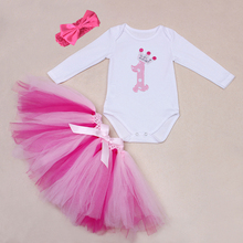 Baby Clothing Sets Girl Whit Long Sleeve Flower Romper + Handmade Skirt 3pcs Princess Bebe 1 First Birthday Girls Party Clothes