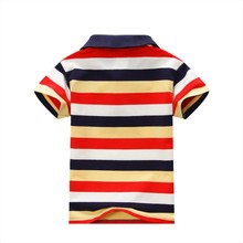 New 2015 Summer Fashion 1 7Y Child Baby Boy Stand Collar Striped T shirt Casual Kids