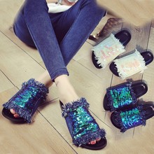 Flip Flops 2016 Summer Shoes Woman Sequins Flat Slippers Thick Bottom Platform Sandals Casual Beach Shoes Open Toe Sandalias