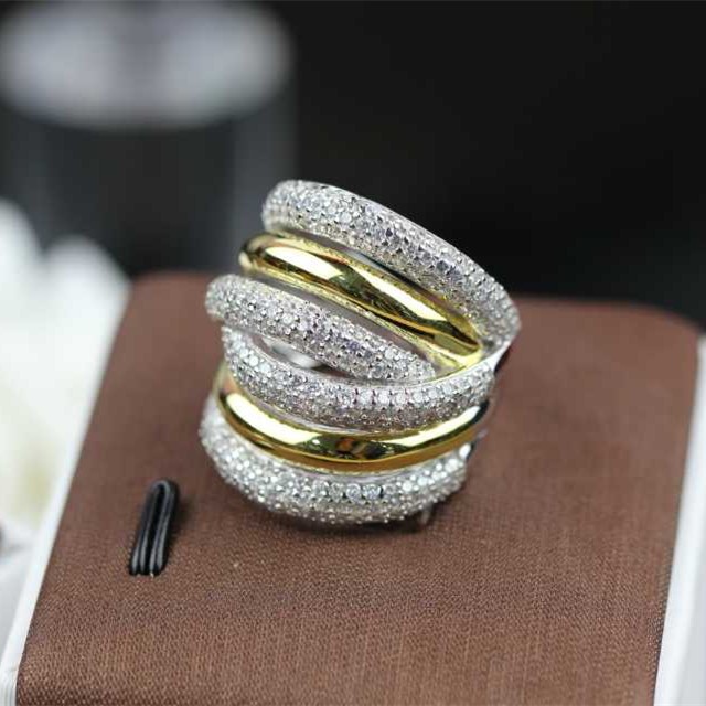 Free Shipment Designer Style Women Fashion Sterling Silver With Platinum/Gold Plated Zircon Ring