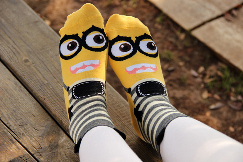 2015 Women\'s socks yellow Minions 3D cartoon printing socks 100% cotton cute summer Short sock high quality Bas chaussette femme (8).jpg