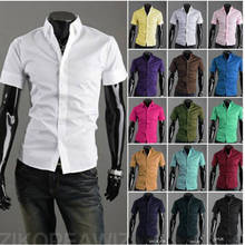 Free shipping 2014 Mens Slim Fit Unique neckline stylish Dress Short sleeve Mens dress Shirts casual shirt 15 Colors Size M-XXXL