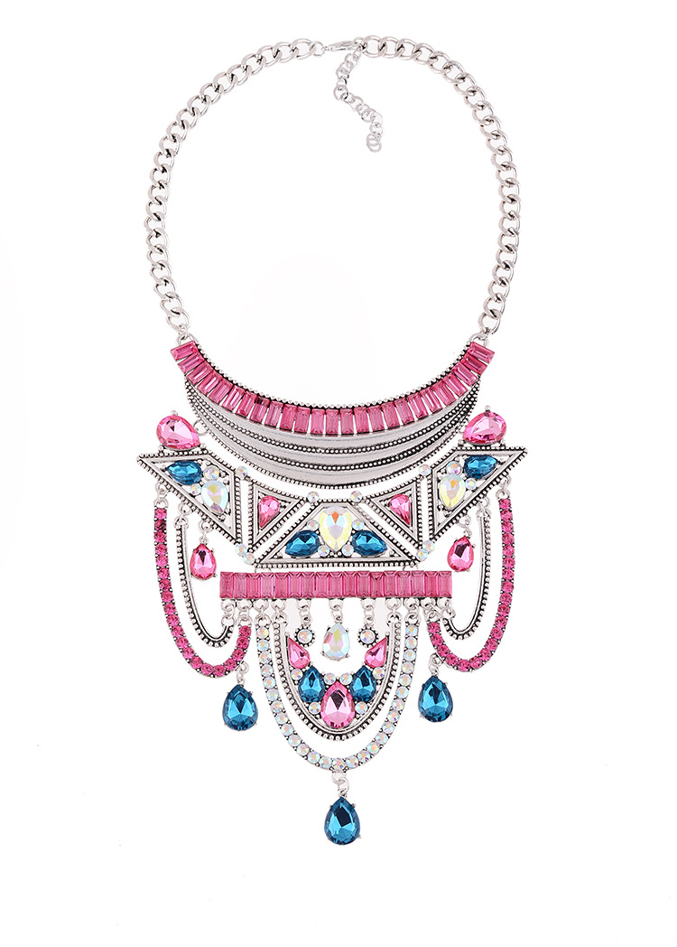New Multicolor Crystal Maxi Necklace Women Vintage...