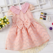 2016 summer girl kids clothing dress brands Wedding Lace Princess Dresses fashion Big Bow design Baby