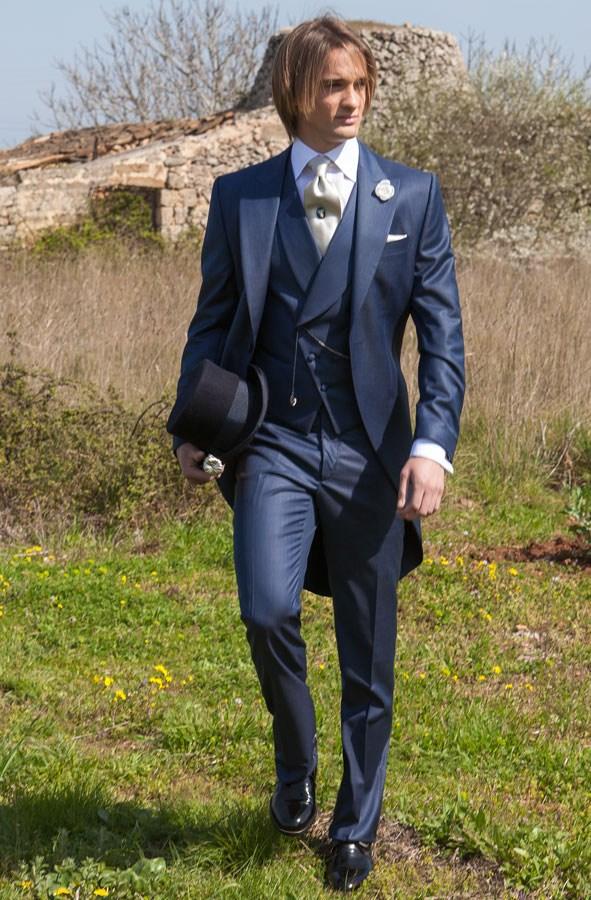 Blue Morning Suits Groom Tuxedos Groomsman Men's Wedding Prom Suits Custom Made (Jacket+Pants+Vest+Tie) AAA:052