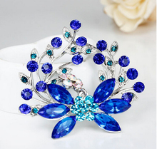 Fashion Hotsale Blue Dream Shiny Rhinestones Camellia Women Brooch Pin Personalized Clothing Accessories