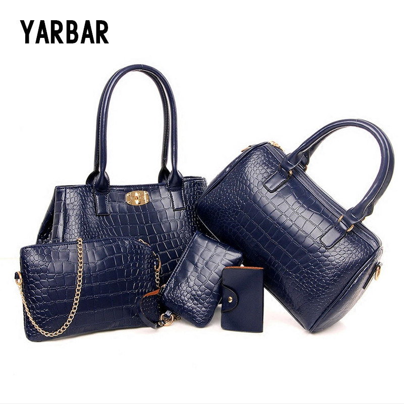 New 5Psc Casual Women Bag Set PU Leather Brand Designer Handbags Wallet Key Bags Lady Bag Set ...