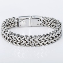 11mm Silver Tone Double Foxtail Box Link Mens Boys Chain 316L Stainless Steel Bracelet Magnetic Clasp Gift Jewelry HB160