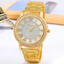 2015 nueva venta caliente de moda Crystal Rhinestone Casual Watch oro Grind matorrales Dial mujeres reloj de cuarzo mujer vestido