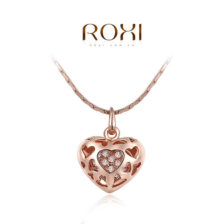 1PCS Free Shipping White Rose Gold Plated Austrian Crystal Hollow Heart Pendant Fashion Necklace Jewelry
