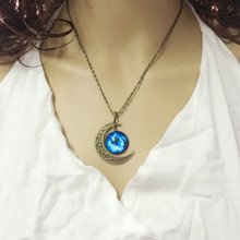 Moon Pendant Necklace Brand Fashion Jewelry Vintage Glass cabochon bronze Chain statement necklace women accessories