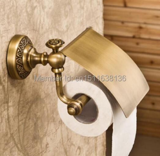 New Wall Mounted Bathroom Antique Brass carving Toilet Paper Holder With Cover