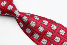 NT0014 Red White Plaid Geometric Mutil Color Smooth Jacquard Woven Classic type Silk Polyester Man s