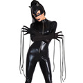 Fierce Wet Look Halloween Catsuit Costume Women Sexy Black Solid Jumpsuit Role Play Pussy Turtleneck Tassel