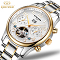Kinyued Luxury Mens Watch Mechanical Automatic Tourbillon Skeleton Men Watches Gold Stainless Steel Band Auto Date