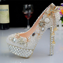 New Fashion Crystal Pearl Wedding Shoes Ultra High Heels Platform White Bridal Formal Dress Shoes Rhinestone Dress Shoes