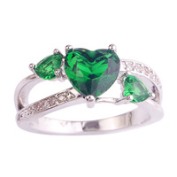 lingmei Love Jewelry Wedding Party Rings Heart Emerald Quartz White Topaz 925 Silver Ring Size 6 7 8 9 10 Wholesale Free Ship