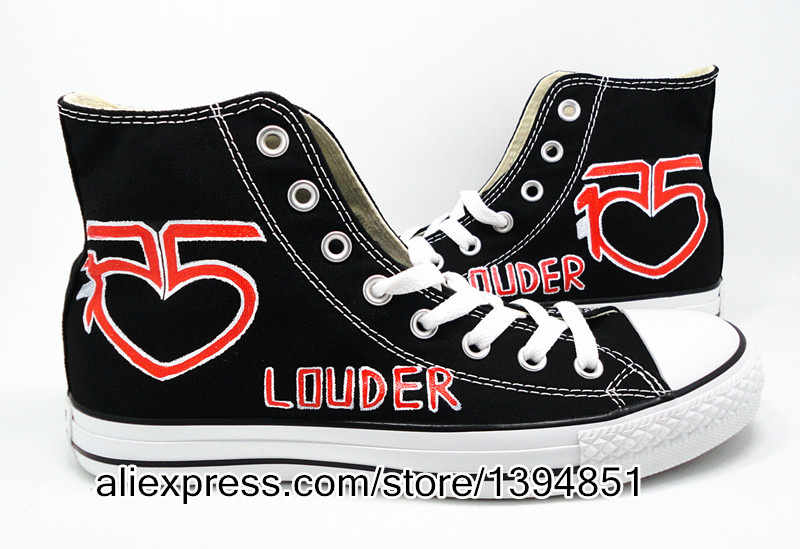 R5 Band Louder Logo Music Shoes Hand Painted Casual High Top Canvas Shoes for Teenagers Men and Women