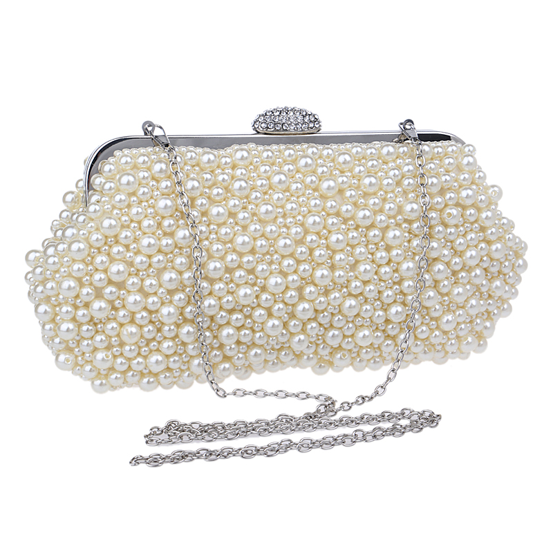Full beaded women vintage evening bags imitation pearl shell shaped women bag shoulder bags ...